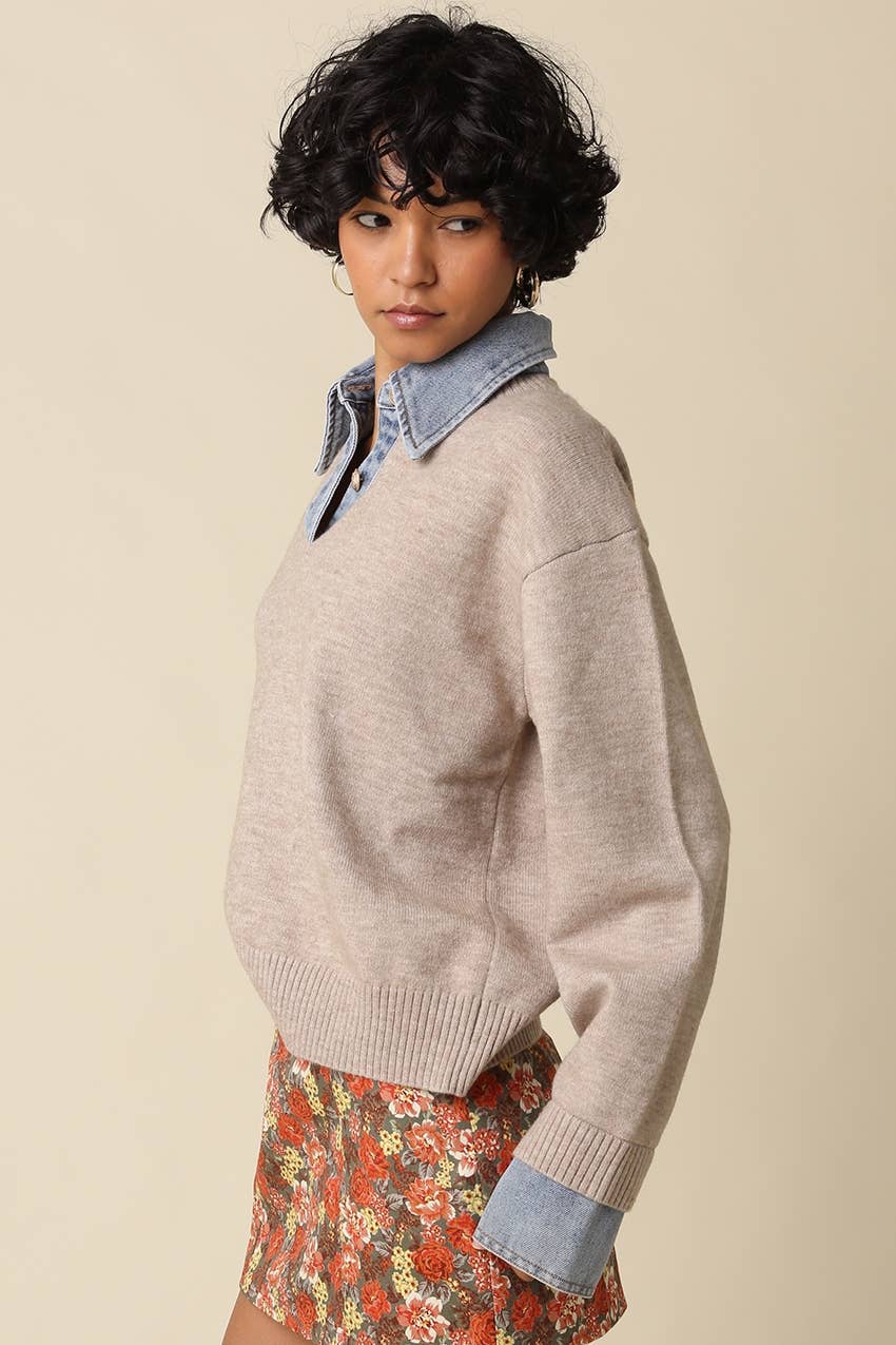 Emely Contrast Knit Sweater