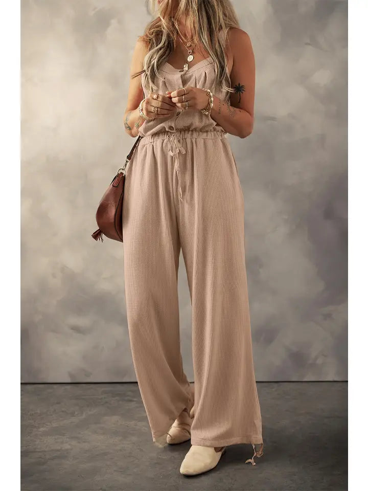 Textured Drawstring Jumpsuit