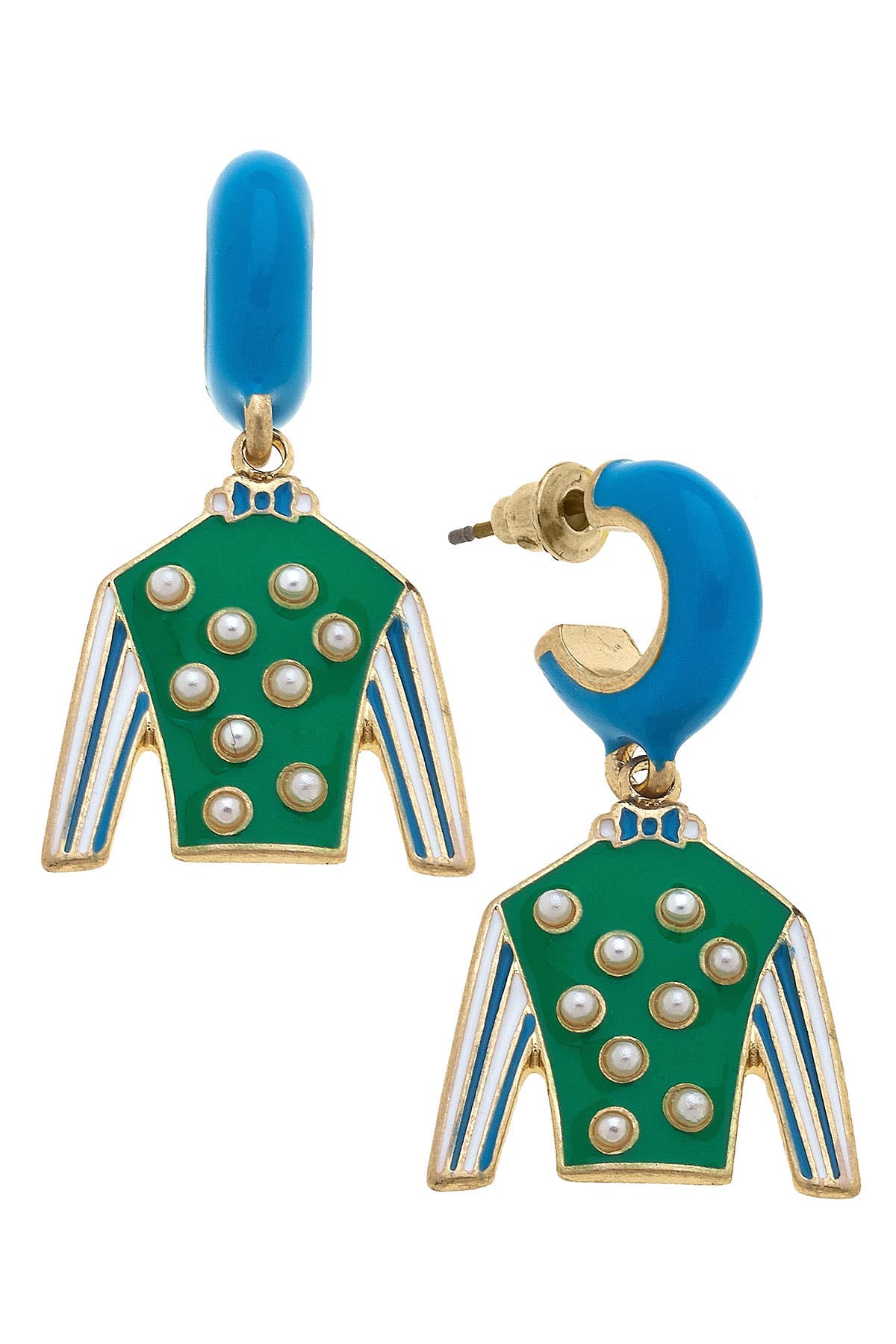 Freckles Jockey Silk Huggie Drop Earrings in Blue & Green
