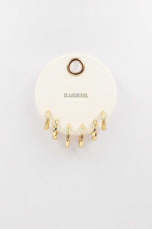 Set of Three Textured Huggie Hoops Earring
