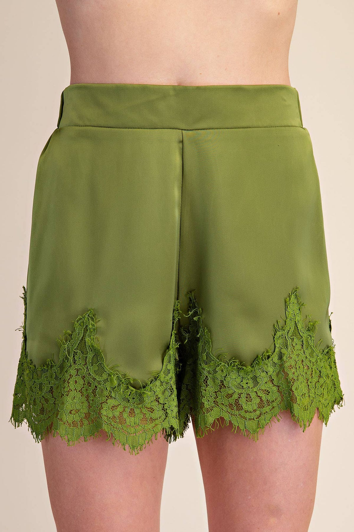 Satin Short With Lace Trim Detail