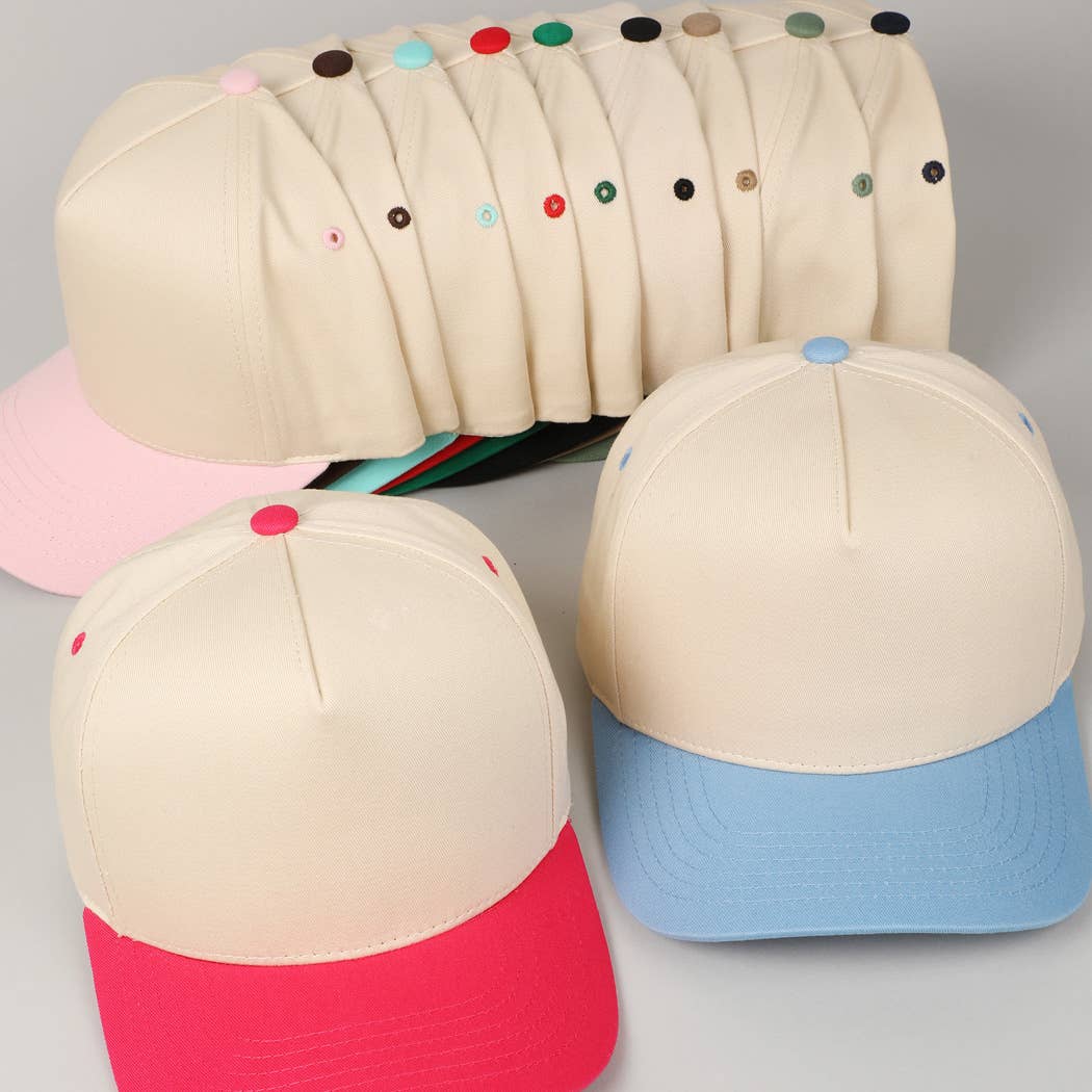 Plain Two Tone Canvas Cotton Baseball Cap