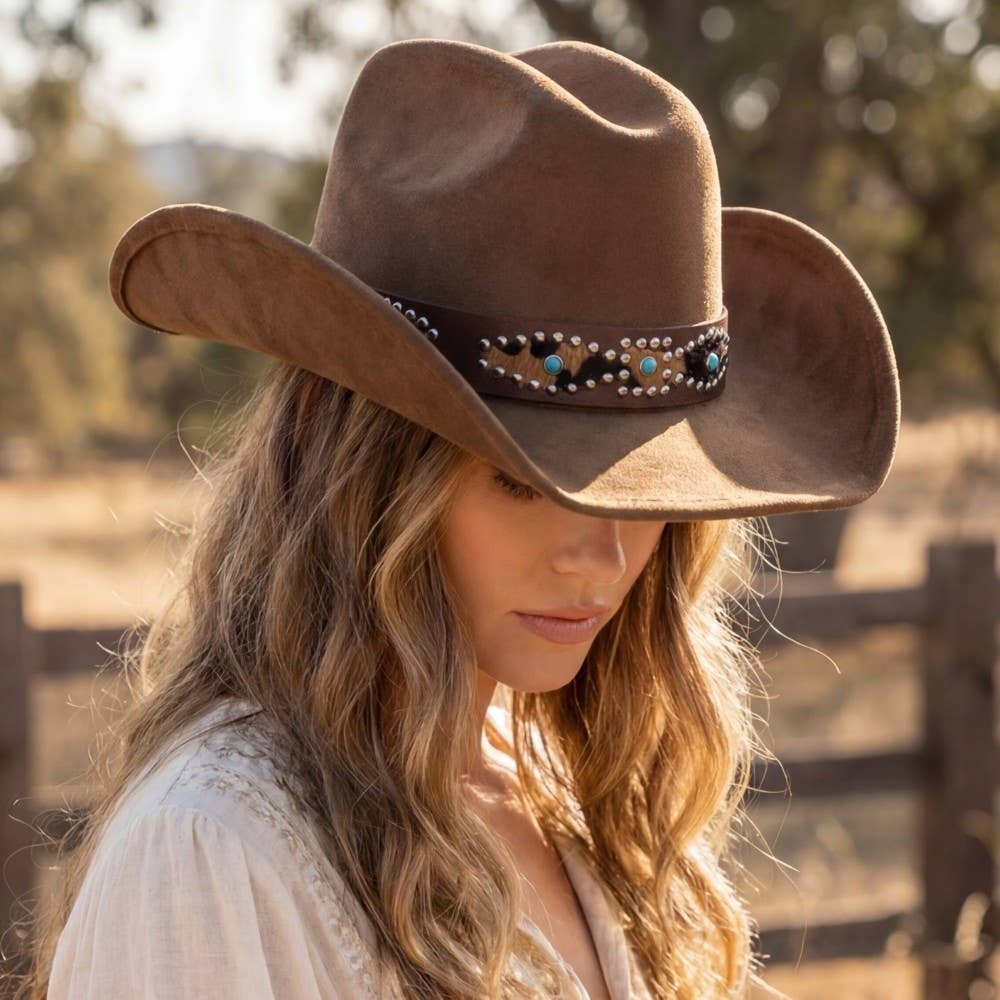 Western Leopard Embroidered Strap Cowboy Hat