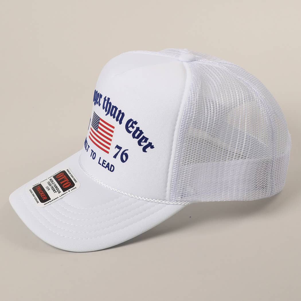 Stronger than Ever US Flag Print Mesh Trucker Hat