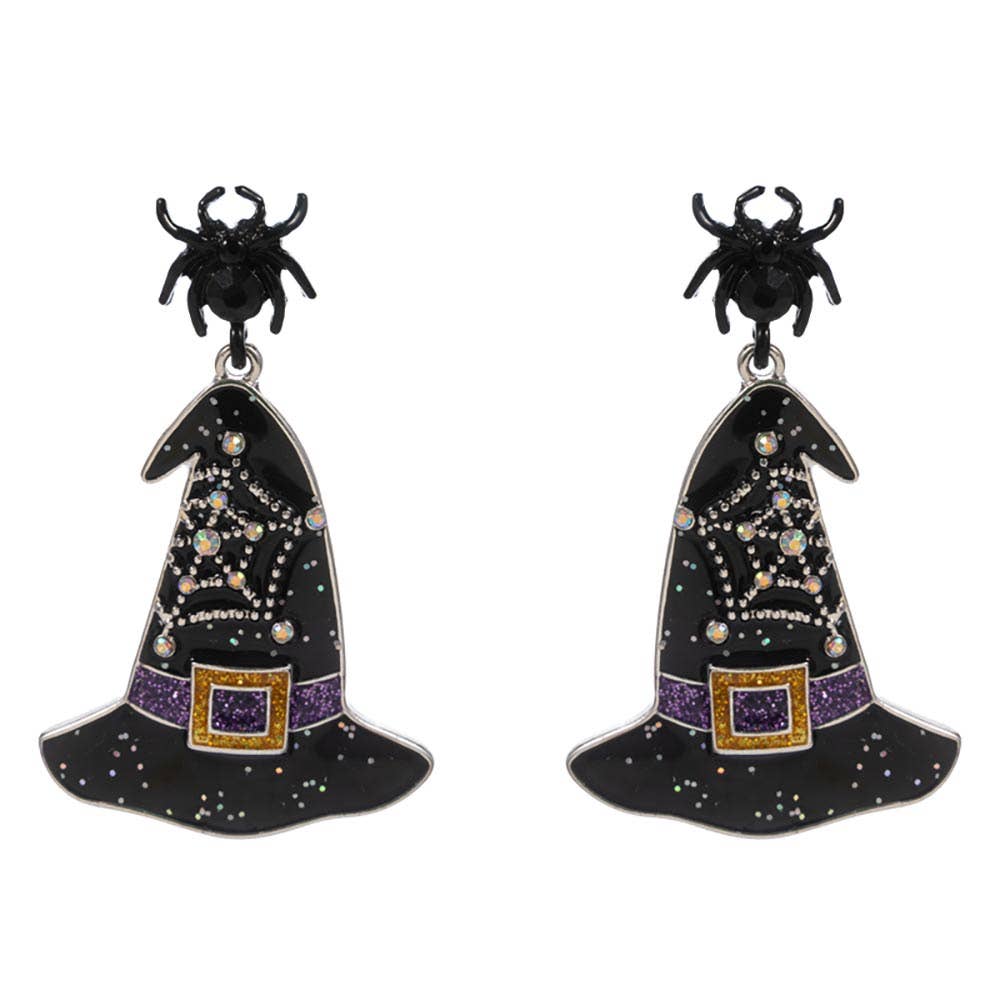Spider Witch Hat Charm Drop Dangle Earrings