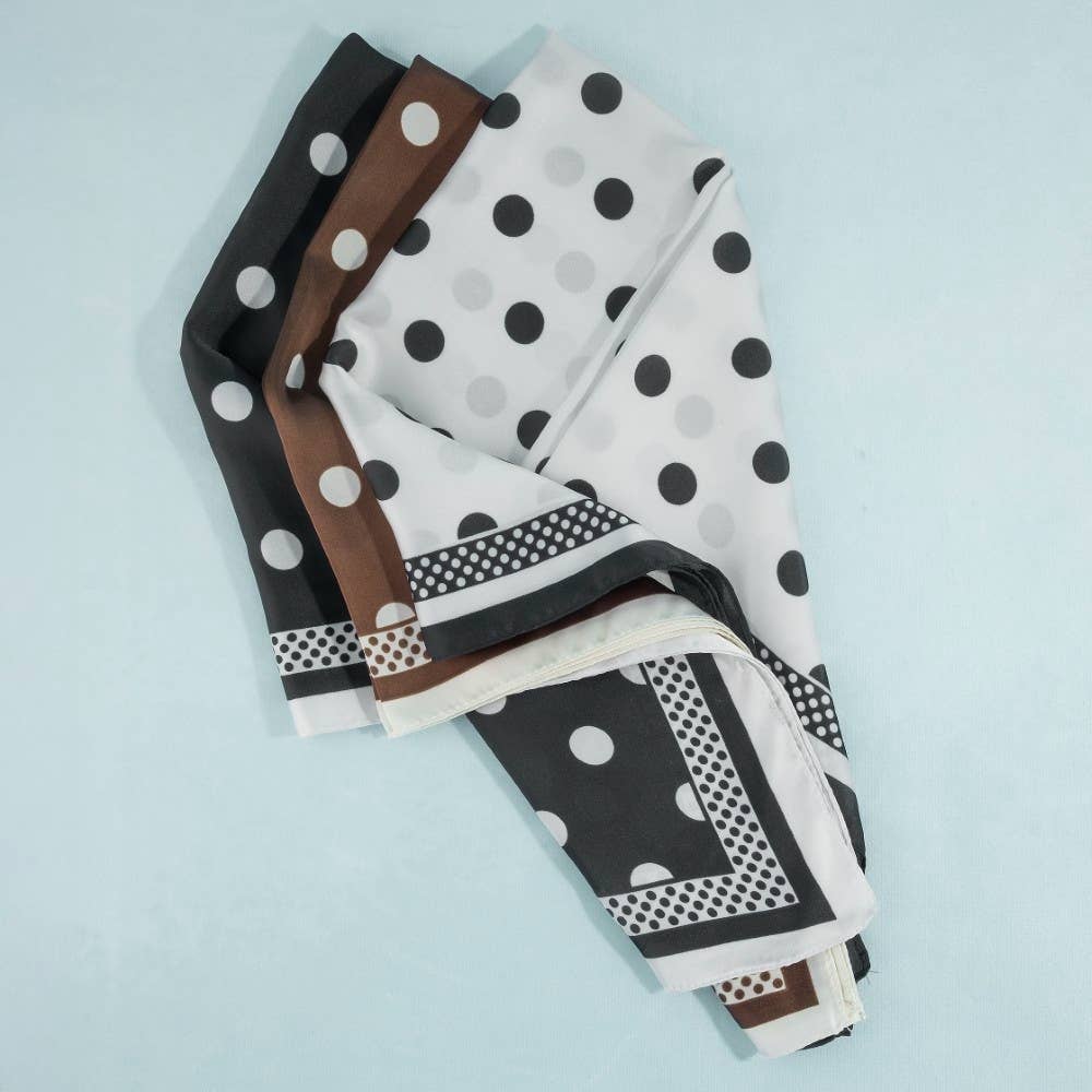 Polka Dot With Dotted Border Print Satin Square Scarf