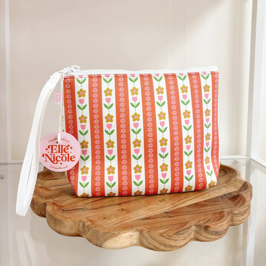 Cosmetic Bag With Wrist Strap - Tulip Stripes