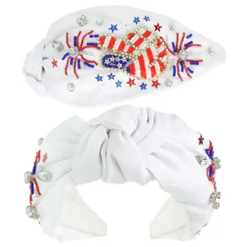 USA Patriotic Peace Sign Jeweled Beaded Headband