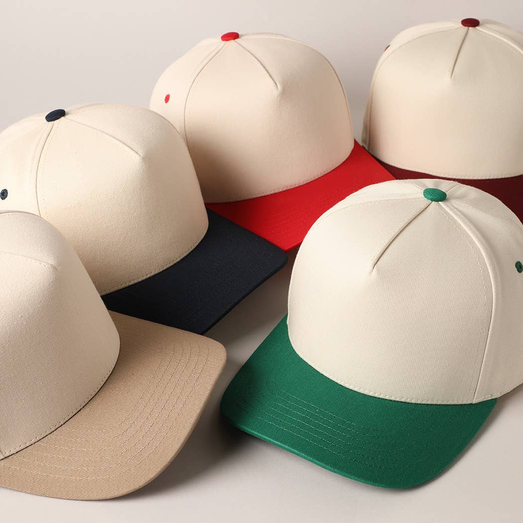 Plain Two Tone Canvas Cotton Baseball Cap