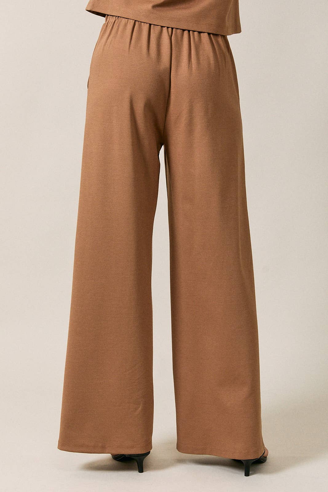 HIGH WAIST ELASTIC WAISTBAND WIDE LEG PANTS