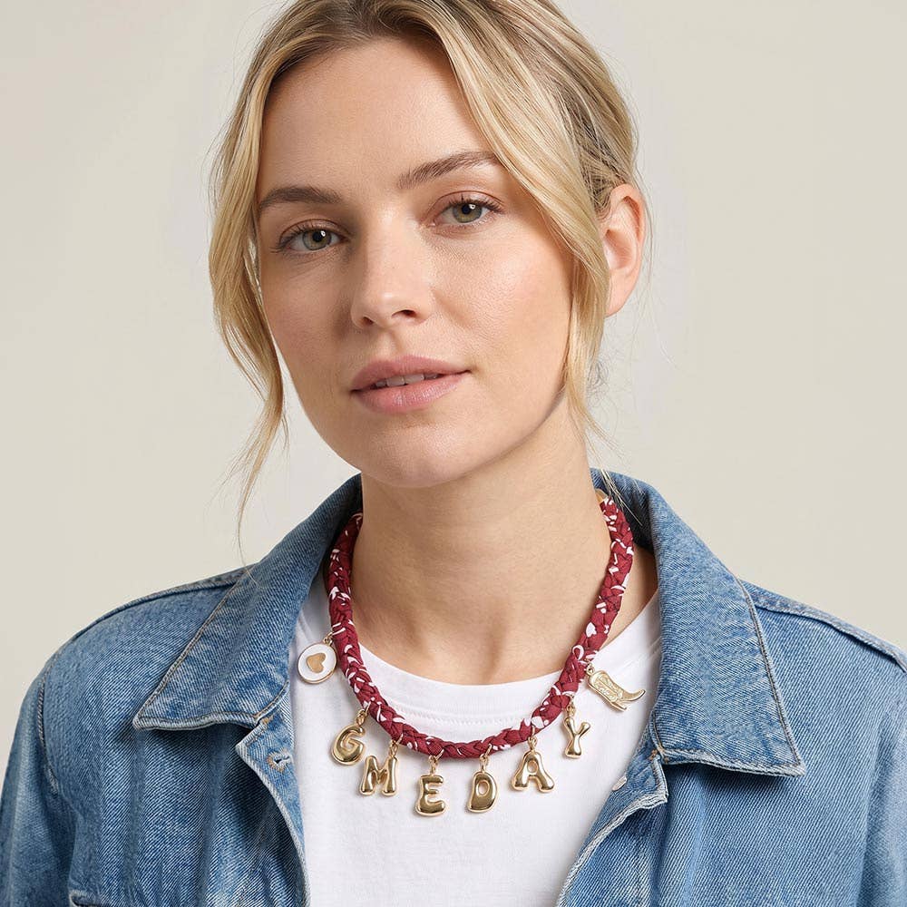 Western GAME DAY Charm Fabric Braided Statement Necklace