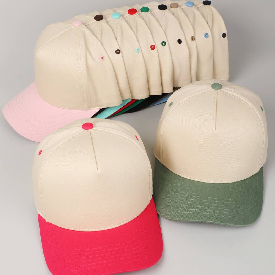 Plain Two Tone Canvas Cotton Baseball Cap