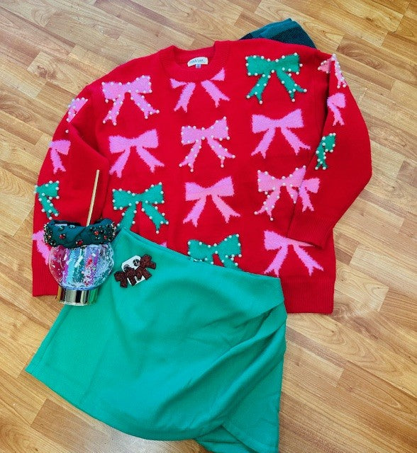 Bow/Pearl Christmas Sweater