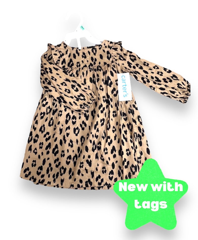 Leopard Long Sleeve Twill Dress